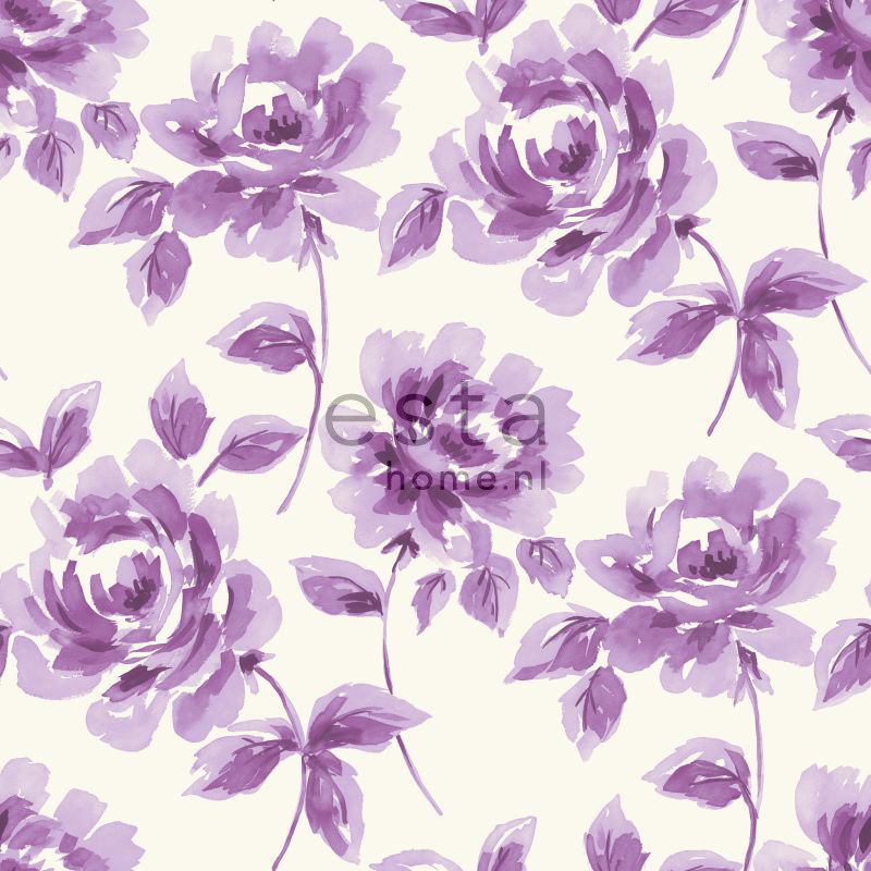 ESTA Ginger Tapetti watercolour painted roses lila 53 cm x 10,05 m  Non-woven 